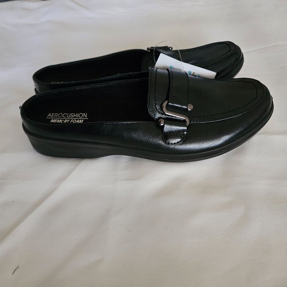 Aerocushion Memory Foam Women's Black Leather Open Back Slip-On Shoe 10M NWOB - Picture 6 of 11
